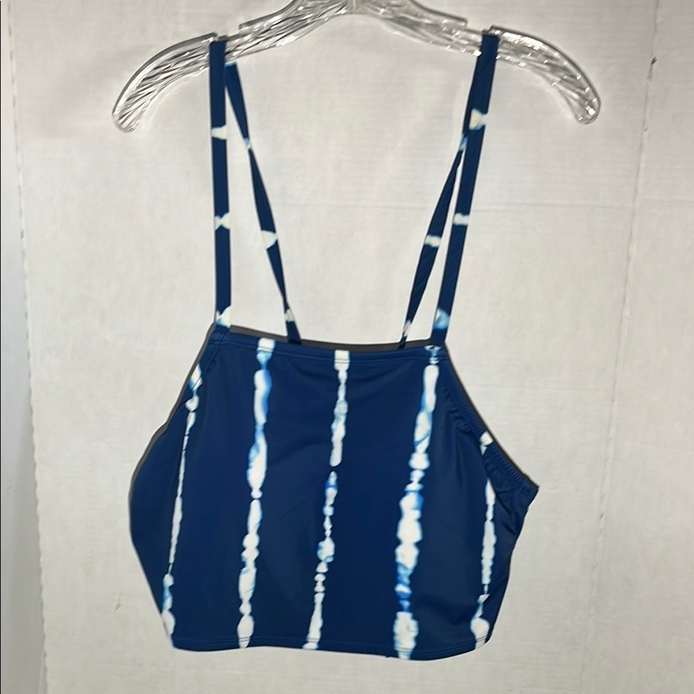 Blue and White Crop Fitted Bikini Top